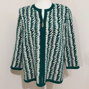 The Michael Collection Green & Cream Knit Zip Front Cardigan Sweater Size XL